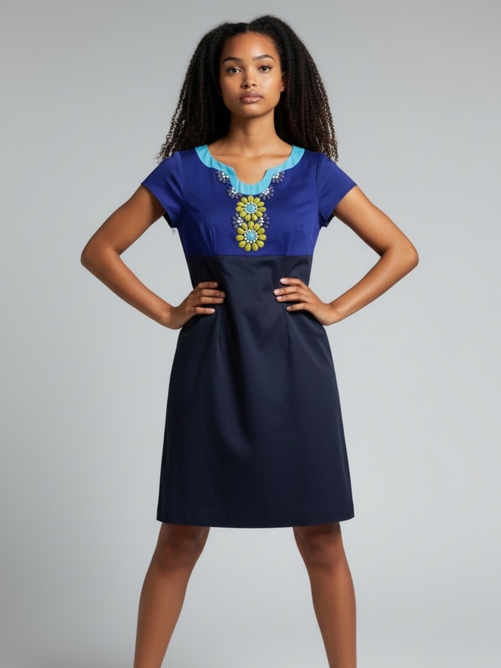 Boden Carmen Color Block Floral Beaded Jewel Dress​​​​​​​